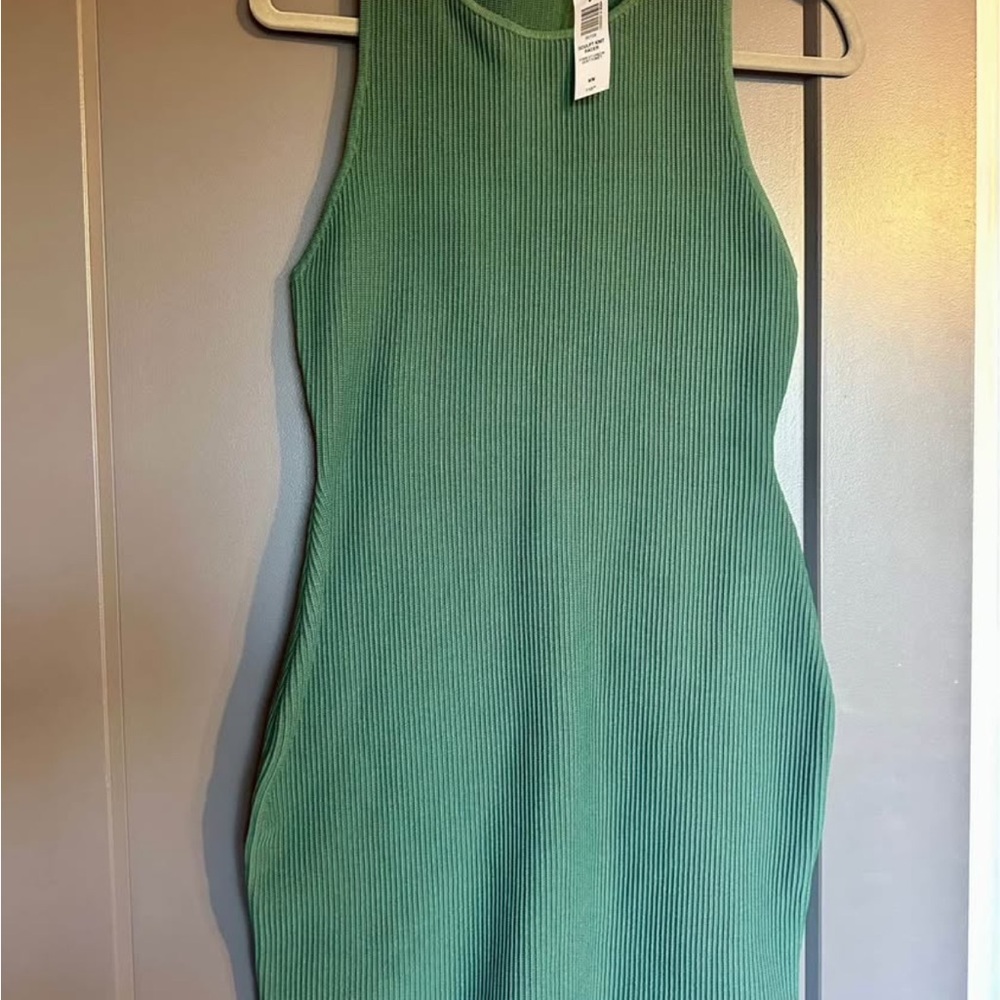 Babaton Green Ribbed Sleeveless Dress